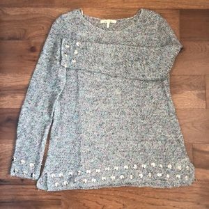 Grey & pastel knit sweater with silver beading